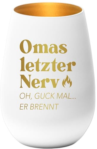 Omas letzer Nerv Windlicht Muttertagsgeschenk für Oma Großmutter Kerzenglas mit Gravur für Teelicht Duftkerzen Geschenk Muttertag (Oma | Weiß)
