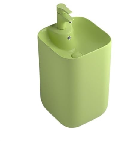 Pedestal que ahorra espacio Lavabo de pedestal colorido, lavabo cerámica con rebosadero, combinación baño una pieza pie(Green)