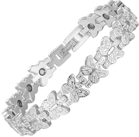 MagEnergy koppararmband dam silver – magnetarmband med fjärilsmotiv, justerbart