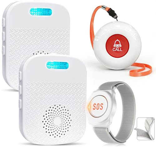Pulsante di emergenza per anziani Sistema di telesoccorso interno Bracciale di emergenza per anziani Ricevitore ricaricabile Allarme SOS (Ricevitore*2 + Braccialetto*1 + Trasmettitore*1)