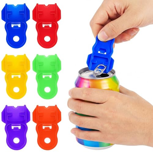QiaoLiangYao 6Pcs Ring Pull Can Opener Aid, Easy Soda Can Tab Opener & Drink Protector for Arthritic Hands, Elderly & Long Nails - Plastic Manual Beverage Opener for Beer, Coke, Pop - 6 Assorted Color