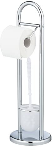 WENKO Combiné WC 2en1 Exclusif Siena | Brosse WC à tête remplaçable et dérouleur Papier Toilette | Stable et hygièique | Accessoire Toilette | Acier | DIM 19 x 63 cm | Chrome Brillant