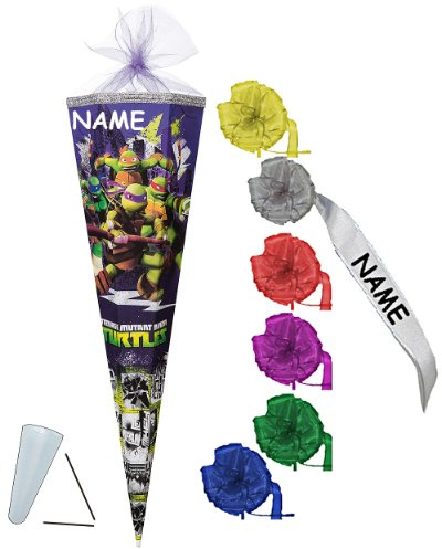 Schultüte - Teenage Mutant Ninja Turtles 22 cm - incl. Namen und individueller Schleife - mit/ohne Kunststoff Spitze - Tüllabschluß - Zuckertüte Nestler - f..