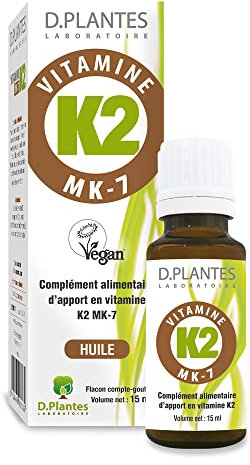 D.PLANTES - Vitamine K2 MK7 - Complément Alimentaire - Ossature Normale, Coagulation Sanguine - Origine Végétale - Certifiée Vegan - 15 ml