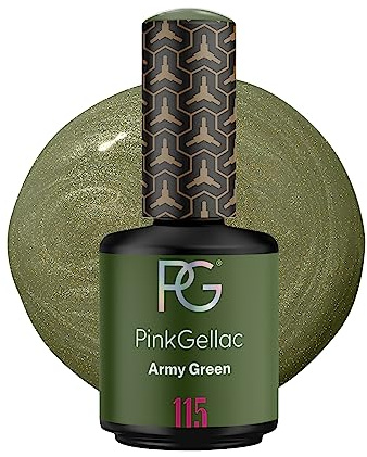 Pink Gellac Gel Nagellack UV, Veganes Nagelgel - 115 Army Green 15 ml | Gelnagellack für UV Lampe, Einfache Anwendung Nail Polish für 14 Tage Salonqualität, Gellack Made in Holland