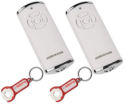 2X Hörmann HS5 BS Weiß 5-Befehl Handsender BiSecur 868 MHz + 2 Stück Adams Schlüsselanhänger/Einkaufschip