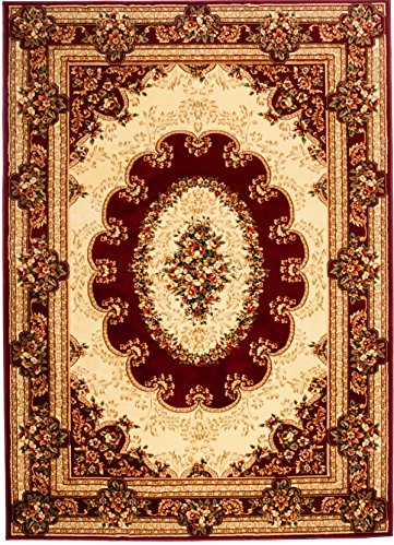 Carpeto Groß Teppich Flur 180x260cm Rot Klassisch Traditionell Weich | Teppich für Eingangsbereich Küche Büro Wohnzimmer Schlafzimmer Pflegeleicht Fußbodenheizungsgeeignet Mittelflor Synthetisch