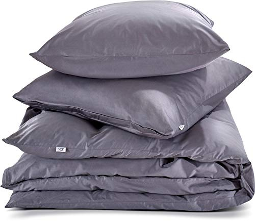 herzbach home Mako-Satin Bettwäsche | 100% Baumwolle | atmungsaktiv & kuschelig weich | Uni einfarbig | Set 2 teilig - 135 x 200 cm + 80 x 80 cm (Anthrazit)