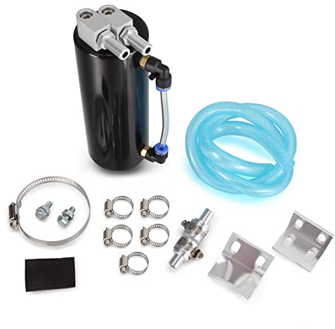 Madlife Garage Universal Aluminum Racing Engine Oil Catch Tank Car Billet Round Turbo Reservoir Can Kit(Black)