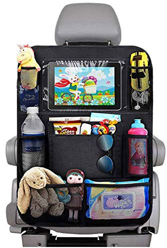 WENTS Autositz Organizer für Kinder Rückenlehnentasche für Ihren Auto Rücksitz Tablet-Fach mit Touch Autositz Zubehör Autositz Organizer Protektoren Reise Zubehör für Kinder & Kleinkinder(Schwarz)