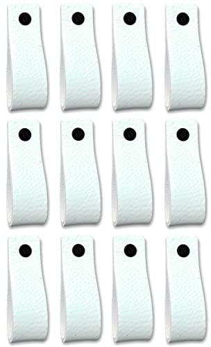 Brute Strength – Ledergriffe für Möbel – 16,5 x 2,5 cm – Weiß – 12 Stück | Handgefertigte Möbelgriffe und Lederschlaufen aus Vollnarbenleder; für Schranktüren und Schubladen, Schrauben inklusive