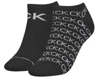 Calvin Klein Women's All Over Logo Sneaker Socks (Pack of 2), black, One Size