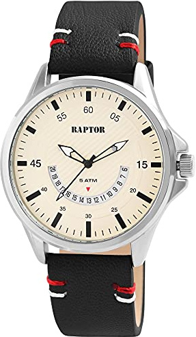 Raptor Semias Herren-Uhr Echt Leder Datum Leuchtzeiger Analog Quarz RA20316 (schwarz braun)