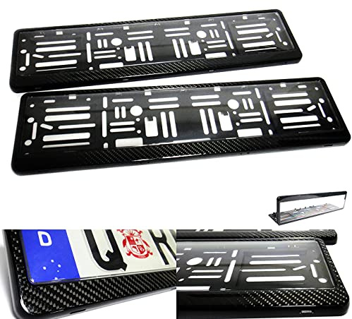 2x Genuine 3D Carbon Fibre Fiber UK EU Car Licence Registration Number Plate Holder Surround Frame w/Protective Shield Guard Cover