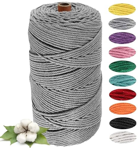 Hilo Macramé 3mm x 100m, Hilo de Algodón Natural para Macramé, Macrame Cuerda, Algodó Cordel Natural, Cuerda Macramé Hilo Algodón para Tapiz Macrame, Bohemia Decoración, Decoración de Tejer