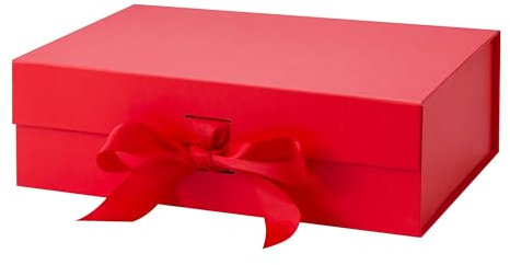 Bobobag 26,7 cm große Geschenkbox mit magnetischem Deckel und Band für Weihnachten, Valentinstag, Geburtstage, Brautgeschenke, Hochzeiten, DIY und so weiter (groß, rot)