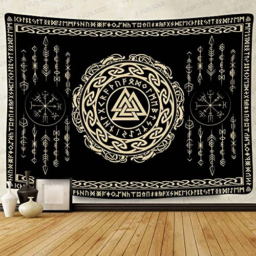 F-FUN SOUL Nordic Vikings Wandteppich, groß, 203.2x152.4 cm, weicher Flanell, Wikinger-Valknut, keltische Rune, skandinavisch, ästhetisch, Mythologie, Wohnzimmer, Dekor GTZYFS1625