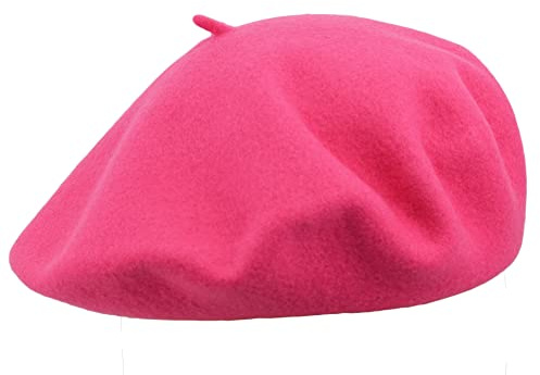 MELEGARI Baskenmütze für Damen, 100 % Wolle, Roma Beret, hergestellt in Italien, Rosa 53, One size
