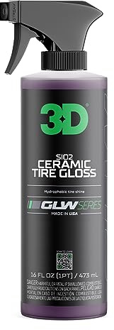 3D GLW Series SiO2 Ceramic Tire Gloss – High Shine Hydrophobic Tire Dressing | UV Protection, No Sling | Deep Black Wet Look | Long-Lasting Ceramic Finish |16 oz