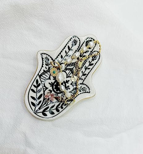 Bigbabybig Fatima Hamsa-Handringhalter für Schmuck, Einhorn, Schmuck-Organizer, Keramik-Ringe, Schale, Ohrringe, Schlafzimmer-Dekor, Verlobungsring-Halter, Platte für Frauen (schwarz)