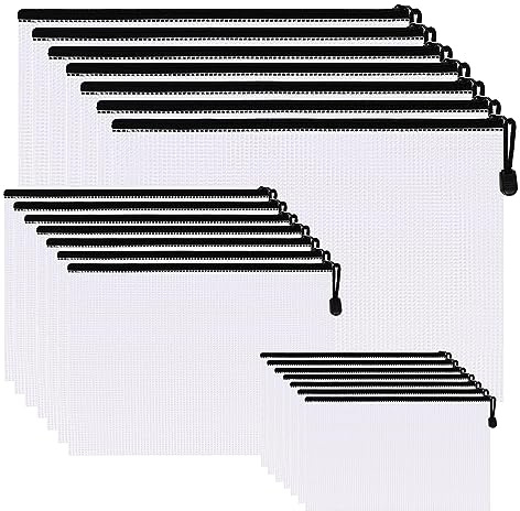 Dokumententasche,21 Pcs Zipp Aktenmappen, Mesh Kunststoff Reißverschlusstasche Schwarz,für Schule, Büro, Reisen(A4+A5+A6)