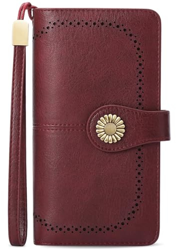 TEUEN Geldbörse Damen Gross mit Viele Fächer, RFID Blocker Portemonnaie PU Leder Geldbeutel Retro Vintage portmonee mit Handyfach und Münzfach Geschenke Für Frauen