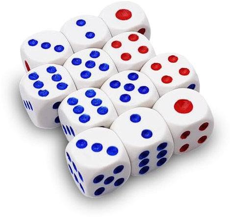 Set mit 12 weißen Würfeln, 6-seitig, 16 mm, mit abgerundeten Ecken, Dice Game D6 für Brettspiele, RPG-Spiele, D&D-Würfel, Mathematische Spiele für Kinder – Polyedrische Würfel