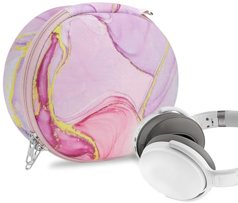Geekria NOVA Headphones Case Compatible with Sennheiser PXC 550-II, Momentum Wireless 3, HD 450SE/458BT and More, Replacement Hard Shell Travel Carrying Bag with Cable Storage (Pink Marble)