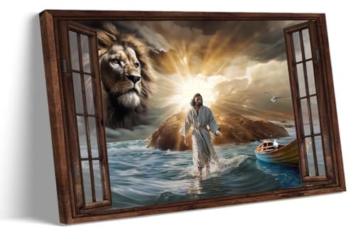 Strofupp Jesus-Poster, Jesus geht auf Wasser, Leinwandbild, Wandkunst, Gemälde, Dekor, christlicher Jesus und Löwe, Wandkunst, Vintage-Poster, 20,3 x 30,5 cm