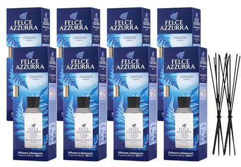 Felce Azzurra Diffusore Ambiente a Bastoncini, Fragranza Classico Original, Formato 120 ml (8 Unità) + Ricambio 10 Bastoncini Per Diffusori Neri