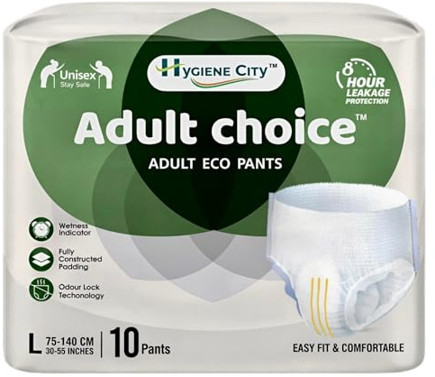 10x Adult Choice Incontinence Pants Women and Men, Adult Pull Up Nappies with Wetness Indicator, Max Absorbency, Leakage Protection, Odor Control (Large (10 Count))