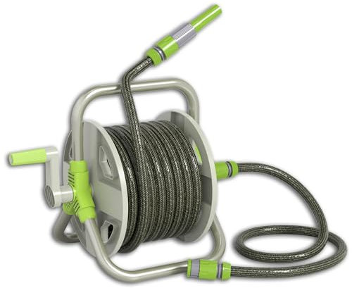 Portable Garden Hose Reel with 57ft Hose + 3.2ft, Lightweight Water Hoses Reels Set with Adjustable Spray Nozzle - 1/2 Inlet and Reinforced Hose for Durability for Outside, Yard, Patio - Black