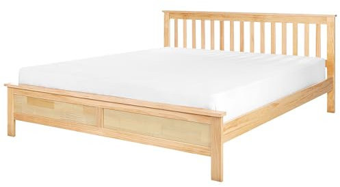 Beliani Klassisches Holzbett Hellbraun mit Lattenrost 180x200 cm hohes Kopfteil Mayenne