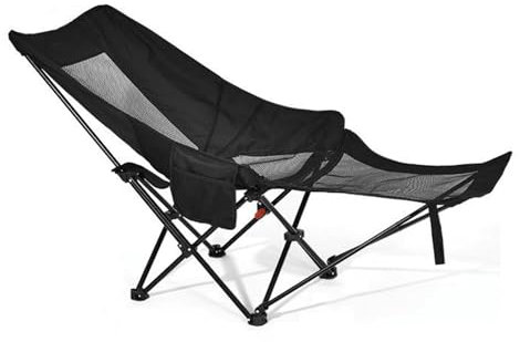 Campingstuhl Klappbarer Liege 2er Set Mit Abnehmbarer Fußablage Klappbarer Angelstuhl Mit Verstellbarer Rückenlehne Seitentasche Strandliege Klappbar Kompakt Klappstuhl Für Camping Angeln , Black