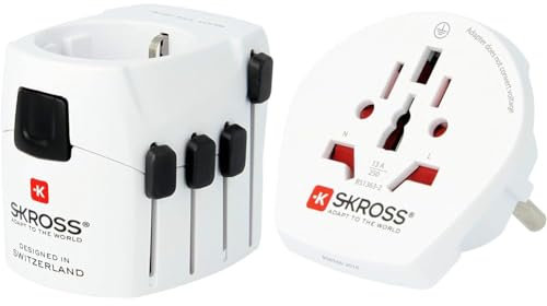 Skross 1.103145 Reiseadapter Pro & 1.500211-E | World to Europe | World Travel Adapter für Europa - Stromschlagschutz - Spannung und Leistung: 100V - 1600W / 250V - 4000W