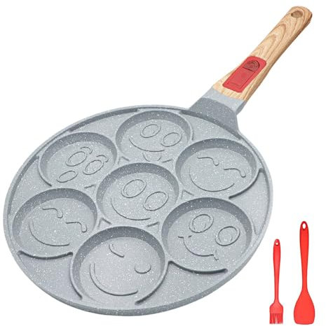 RANX INGST Padella Pancake con Rivestimento Antiaderente in Ceramica, Piastra Pancake 7 Fori con Maniglia Rimovibile per Colazione - Blu