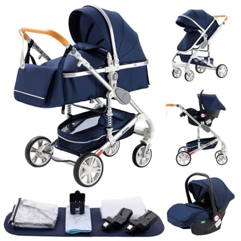 GLOKID Carrito bebé 3 en 1, Carro, Carrito bebé 3 Piezas, Silla Paseo, Sistema de viaje, Plegable, neumáticos de caucho, Con accesorios, Góndola, Adaptateurs, 25 kg (739 blu)…