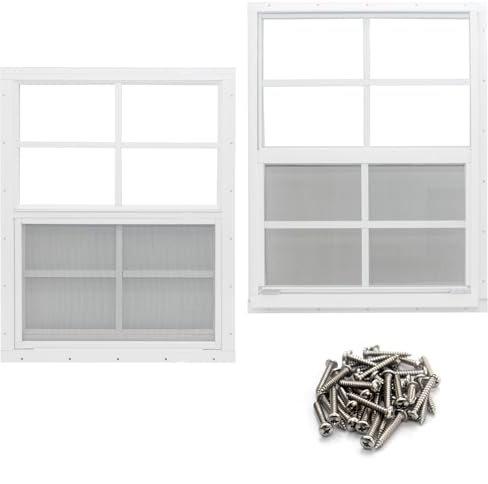NeatiEase 2 Pack Shed Window, 24 x 27 Flush Mount Window with Tempered Glass and Fiberglass Screen for Shed, Chicken Coop, Playhouse, Household, Garage