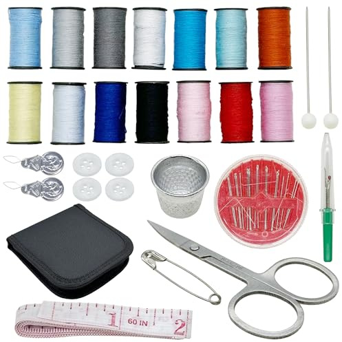 JMZLLRX Kit de Costura, 27 Piezas Set, Accesorios, 14 Carretes de Hilo y Herramientas, Adecuado para Viajeros, Adultos y Niños
