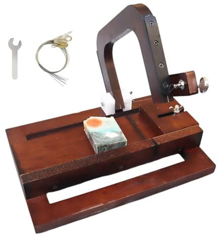 Suoumwa Wooden Soap Cutter with Wire Slicer and Size Scale for Handmade Soap, Cheese, Butter, Candles - Dark Walnut