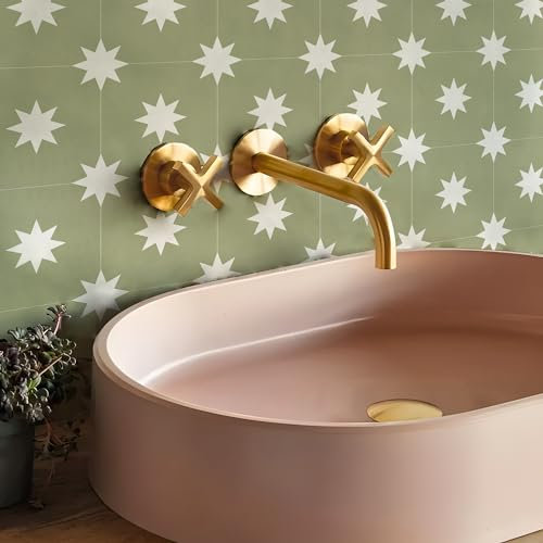 Alwayspon Adesivi per piastrelle, 25 pezzi x 15 cm, colore verde salvia, autoadesivi, per bagno, cucina, paraspruzzi, piastrelle adesive in vinile per pavimenti e pareti