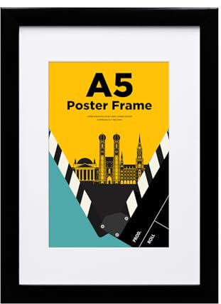A5 Picture Frame with 6x4 Mount, Wooden 14.8 x 21 cm Frames Featuring Clear Acrylic Glass for Table and Wall Mounting, Perfect for Portrait, Home, Office,Black