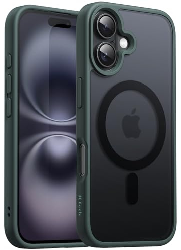 JETech Cover Magnetica Opaca per iPhone 16, Verde Scuro | Compatibile con MagSafe, Retro Traslucido, Custodia Protezione Antiurto Sottile