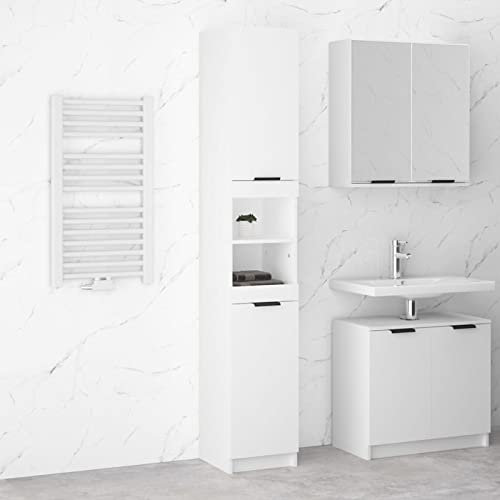 Somanki Badschrank, Bad Kommode, Badezimmer Möbel, Badzimmer Schrank, Aufbewahrungsschrank, Bad Schrank, Weiß 32x34x188,5 cm Holzwerkstoff