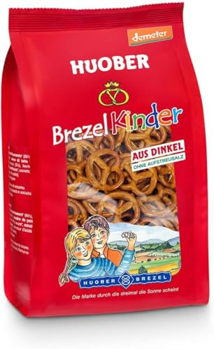 Huober Bio BrezelKinder, kleine Brezeln aus biologisch-dynamisch angebautem Dinkel, ohne Aufstreusalz, ohne Palmfett, demeter, 125 g (Packung mit 10)
