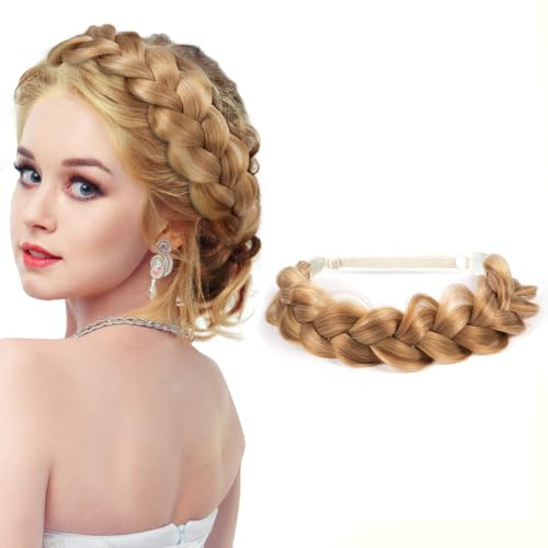 LOPHE Hårfläta Hårband, Chunky Fishtail flätat pannband, fluffigt breda hårband för bröllop, fluffiga flätor perukband för kvinnor och flickor