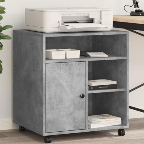 Homgoday Druckerständer mit Rollen, Mobiler Druckerständer, Druckerhalter, Druckerwagen, Druckerregal Bürocontainer, Aktenwagen für Büro Arbeitszimmer Betongrau 60x50x67 cm