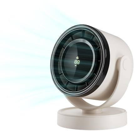 Spacelumen Desk Fan with Battery Operated, Quiet Display Portable Fan for Office, Bedroom, Kitchen, Home, Outdoor, Travel Camping, Cream