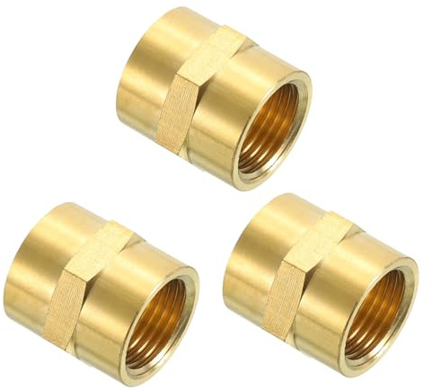 sourcing map 3Pcs G1/2 x1-1/8 Brass Pipe Fittings, Coupling Connector Straight Hex Nipple Coupler Adapter Pipe Connection Accessories for Plumbing Industrial and Residential, Brass