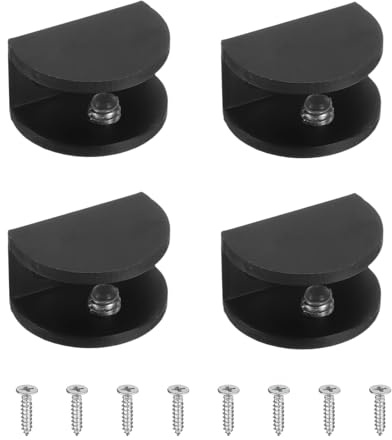 QUARKZMAN 4pz Clip Fissaggio Vetro Staffa per Specchio Fissaggio Nero | Morsetto Lega Alluminio, per Combinazione Vetro a Semicerchio da 8-10mm, con Viti, per vetrona Vetro/Legno